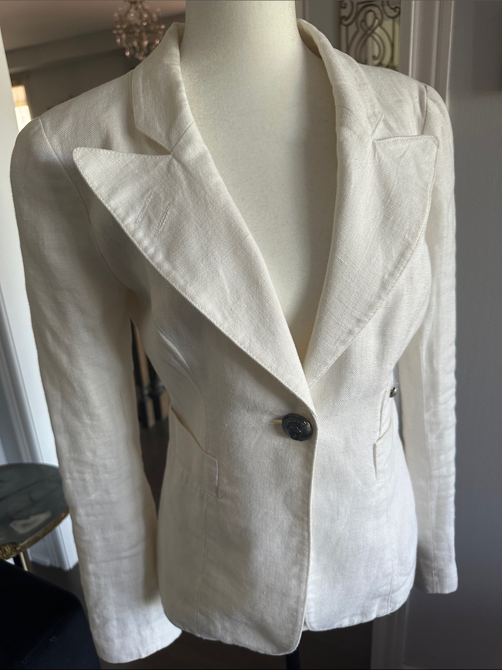 Smythe Cream Single-Button Linen Blazer